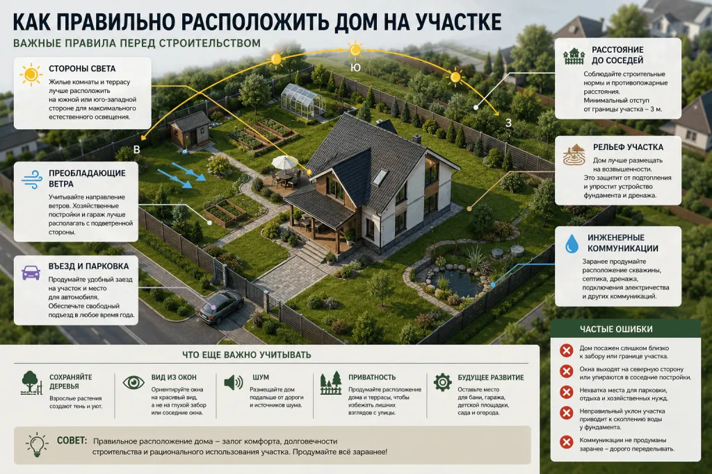 Как правильно расположить дом на участке