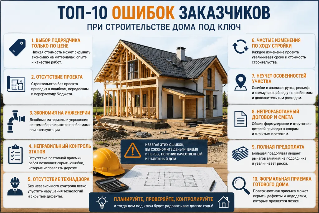 Топ-10 ошибок заказчиков при строительстве дома под ключ